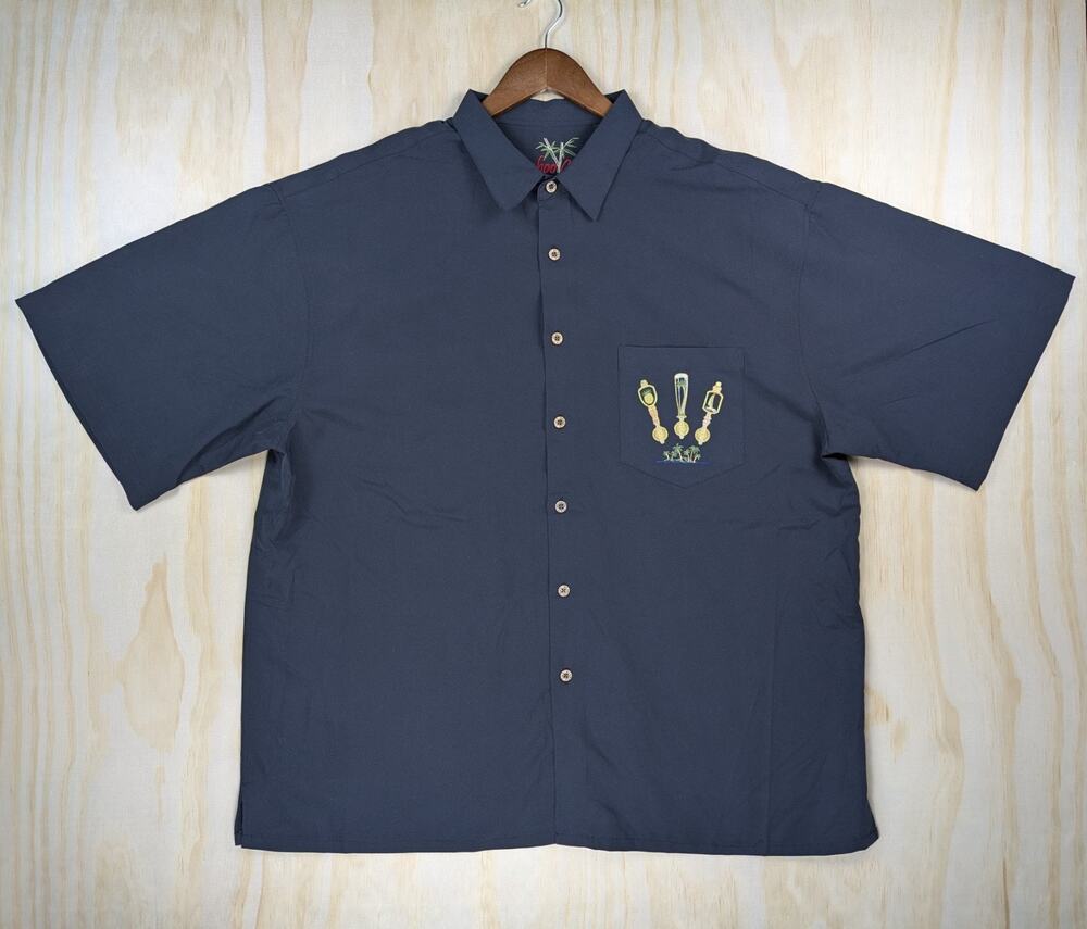 Bamboo Cay Men's XXL Island On Tap Beer Embroidered Camp Shirt Black Modal